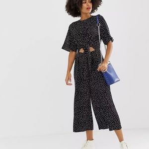 Asos Polka dot relaxed jumpsuit with tie front